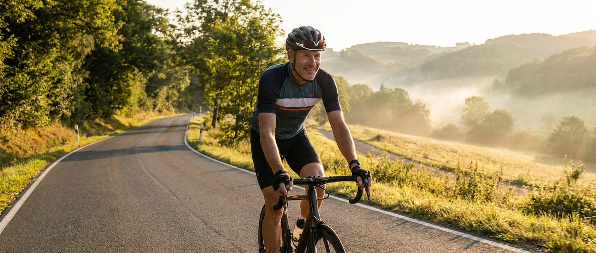 Active healthy man cycling outdoors